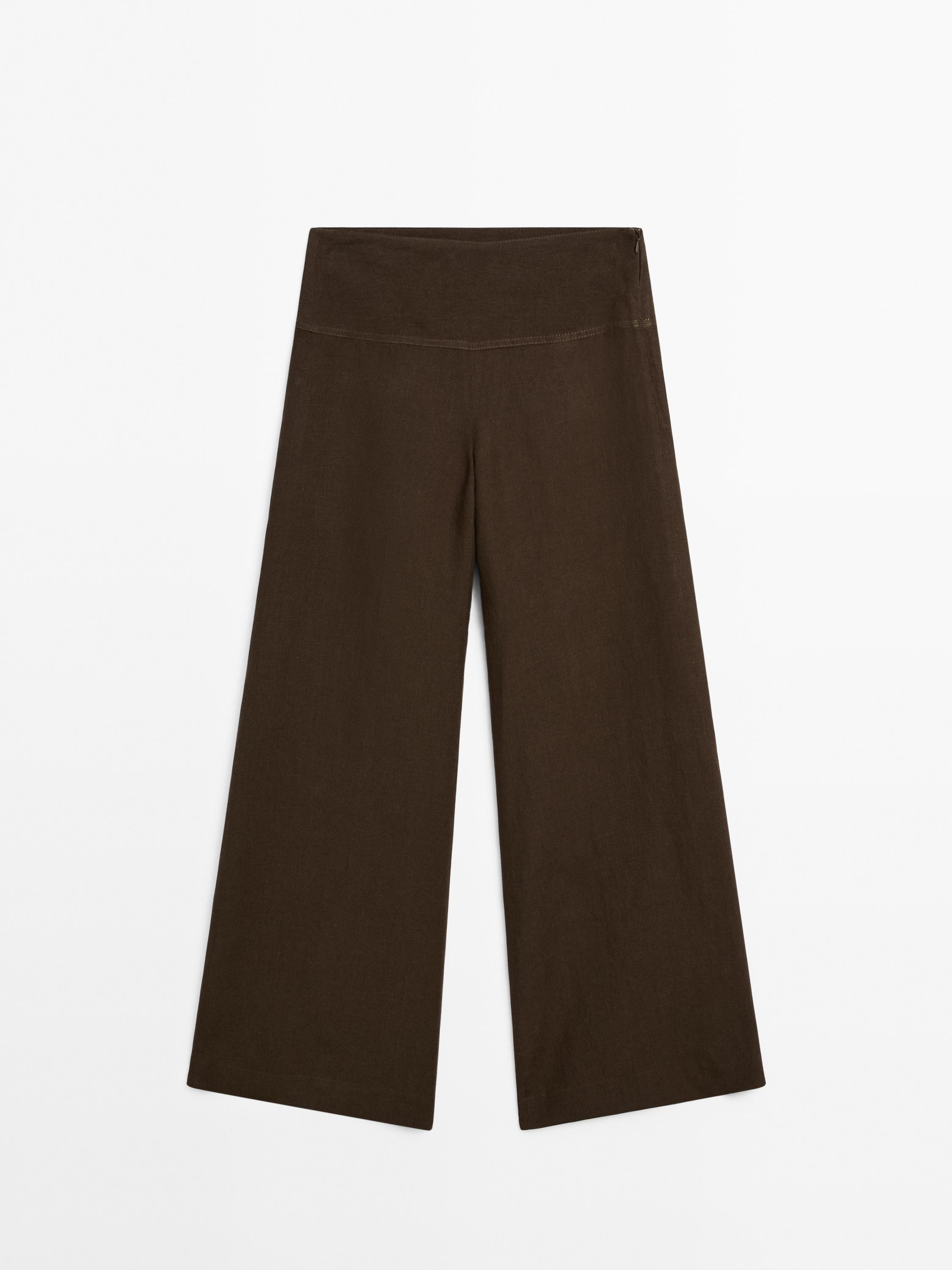 High-waist wide-leg linen trousers | Massimo Dutti US