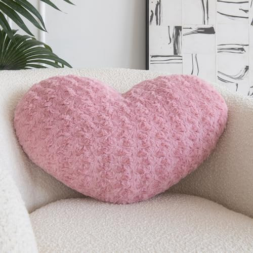 Heart Pillow, Soft Heart Shaped Pillow with Room Decorative Throw Pillows for Bed Couch Chair Sofa, Heart Shaped Cute Throw Pillow Cushion for Bedroom Living Room (Grey Pink, Mini 12.9" x 9.8") | Amazon (US)