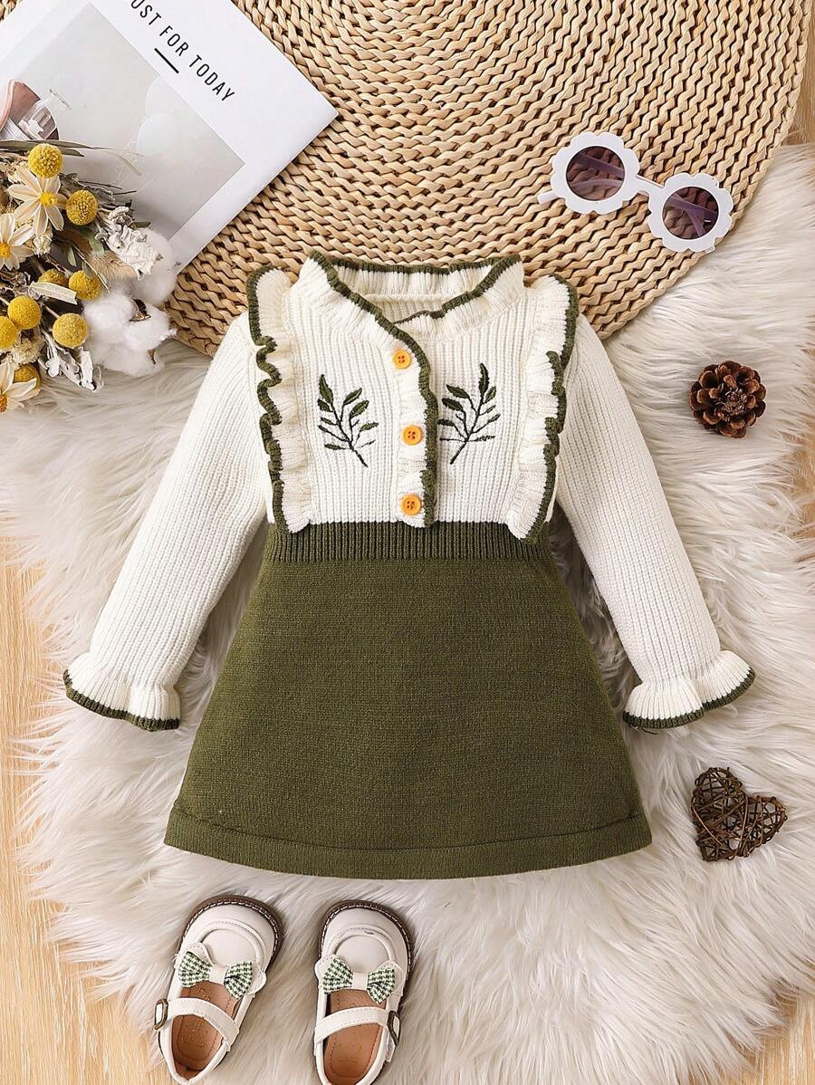 SHEIN Vintaside Kids Baby Girls' Knit Long Sleeve Sweater Dress, Comfortable Warm Suitable For Au... | SHEIN