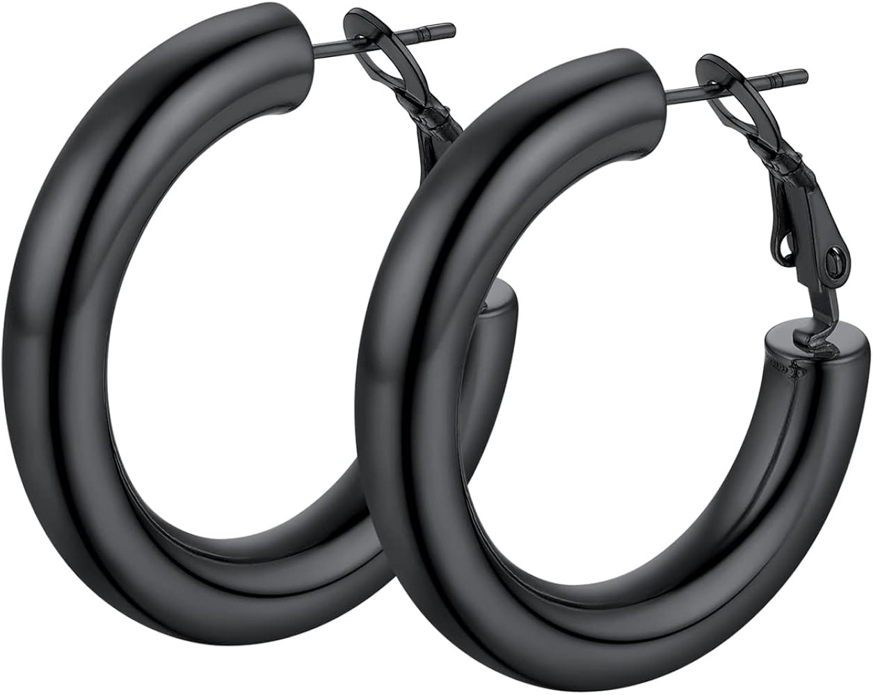 Stainless Steel Chunky Hoop Earrings For Women, Minimalist and Chic, Black/Gold Plated, Round Hoo... | Amazon (US)