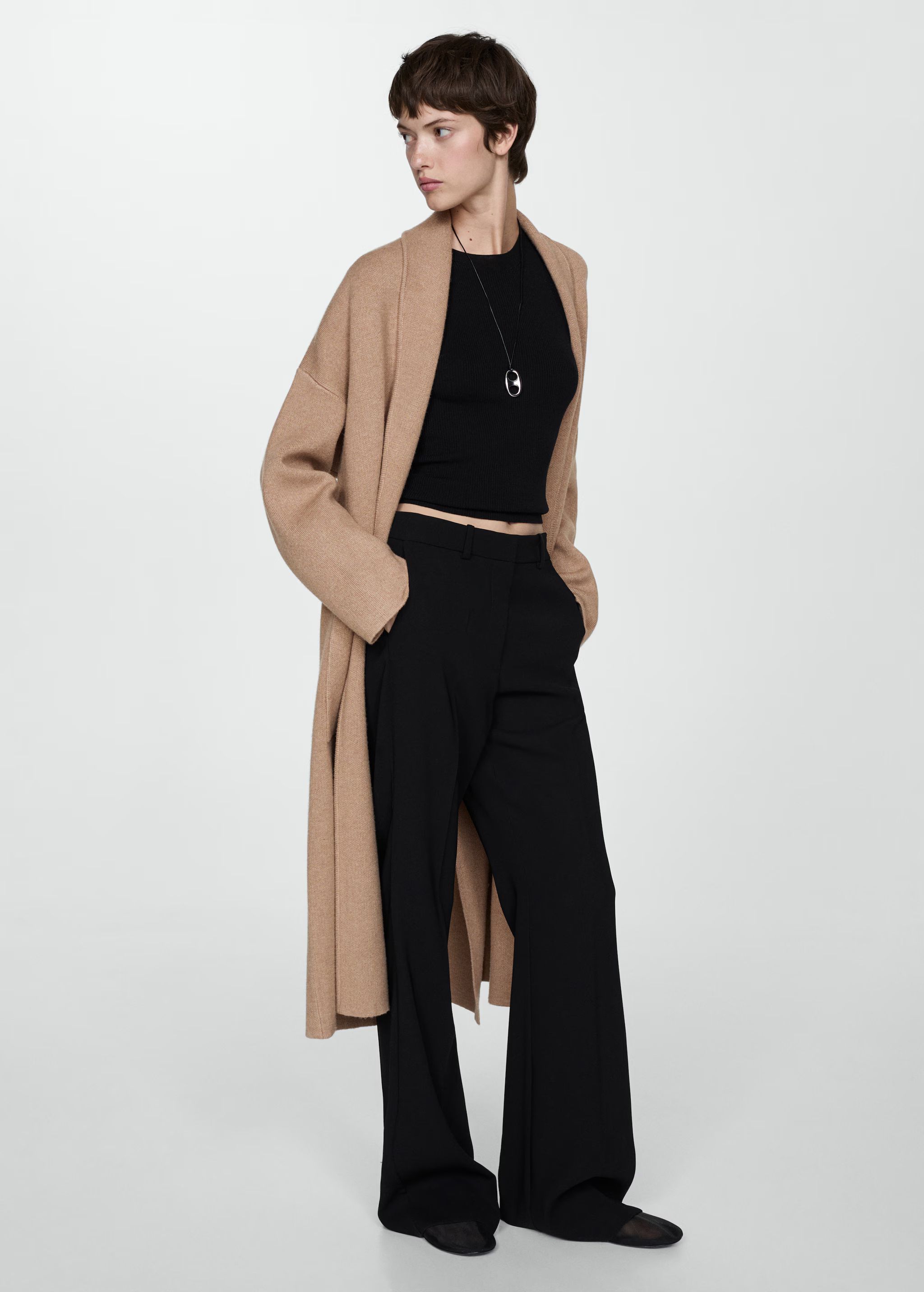 Oversized knitted coat with pockets - Woman | MANGO USA | MANGO (US)