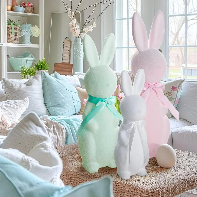 Flocked Easter Bunnies Set - 3 Pastel Colored Bunnies in Pink, Green & White, Perfect for Spring ... | Walmart (US)
