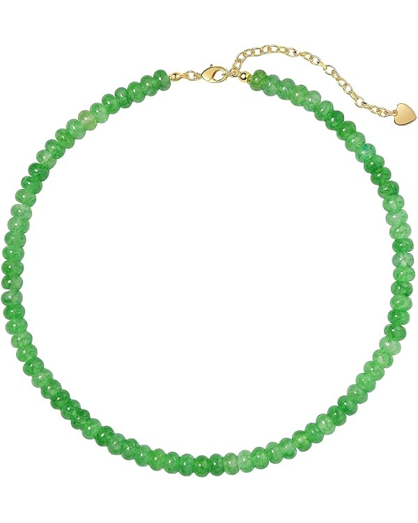 Beaded Necklace for Women,Natural Gemstone Necklace for Women,Colorful Bead Choker Necklace Handm... | Amazon (US)