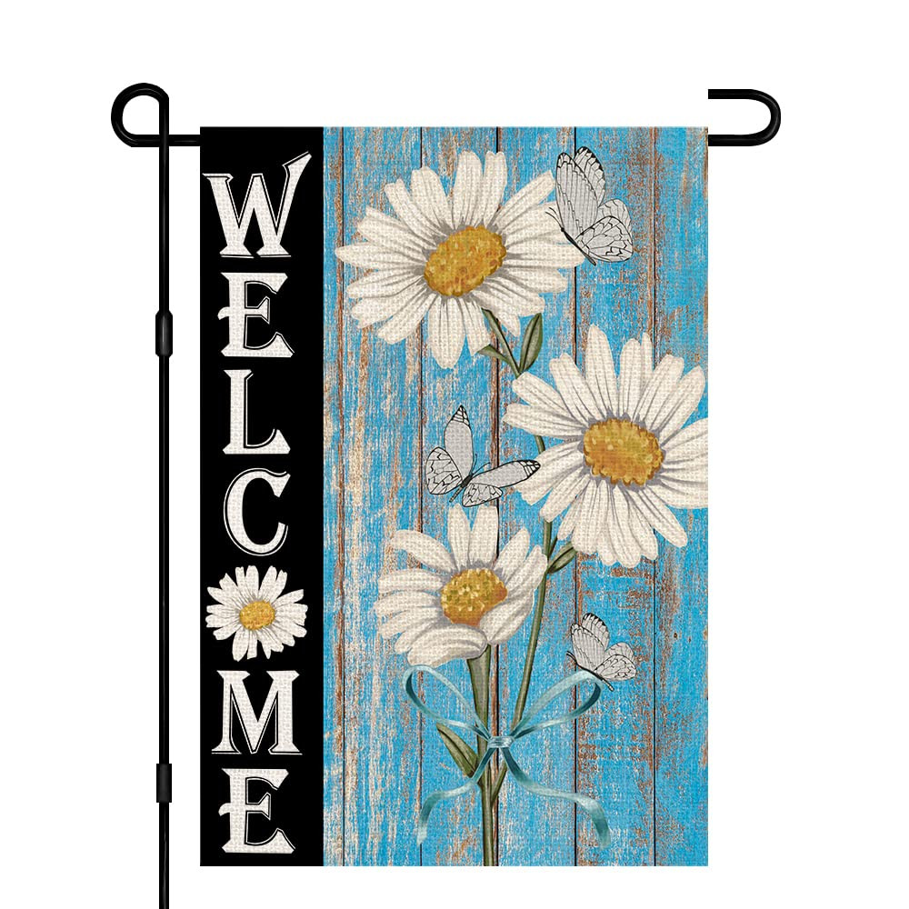 Welcome Daisy Spring Garden Flag 12x18 Inch Burlap Double Sided Outside, Seasonal Sign Small Flag... | Amazon (US)