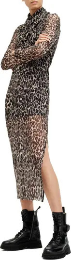 Tia Leopard Print Semisheer Long Sleeve Dress | Nordstrom