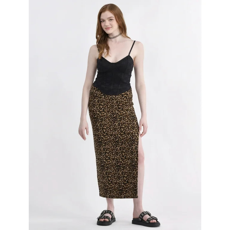 No Boundaries Knit Foldover Slit Maxi Skirt, Women's and Women’s Plus | Walmart (US)