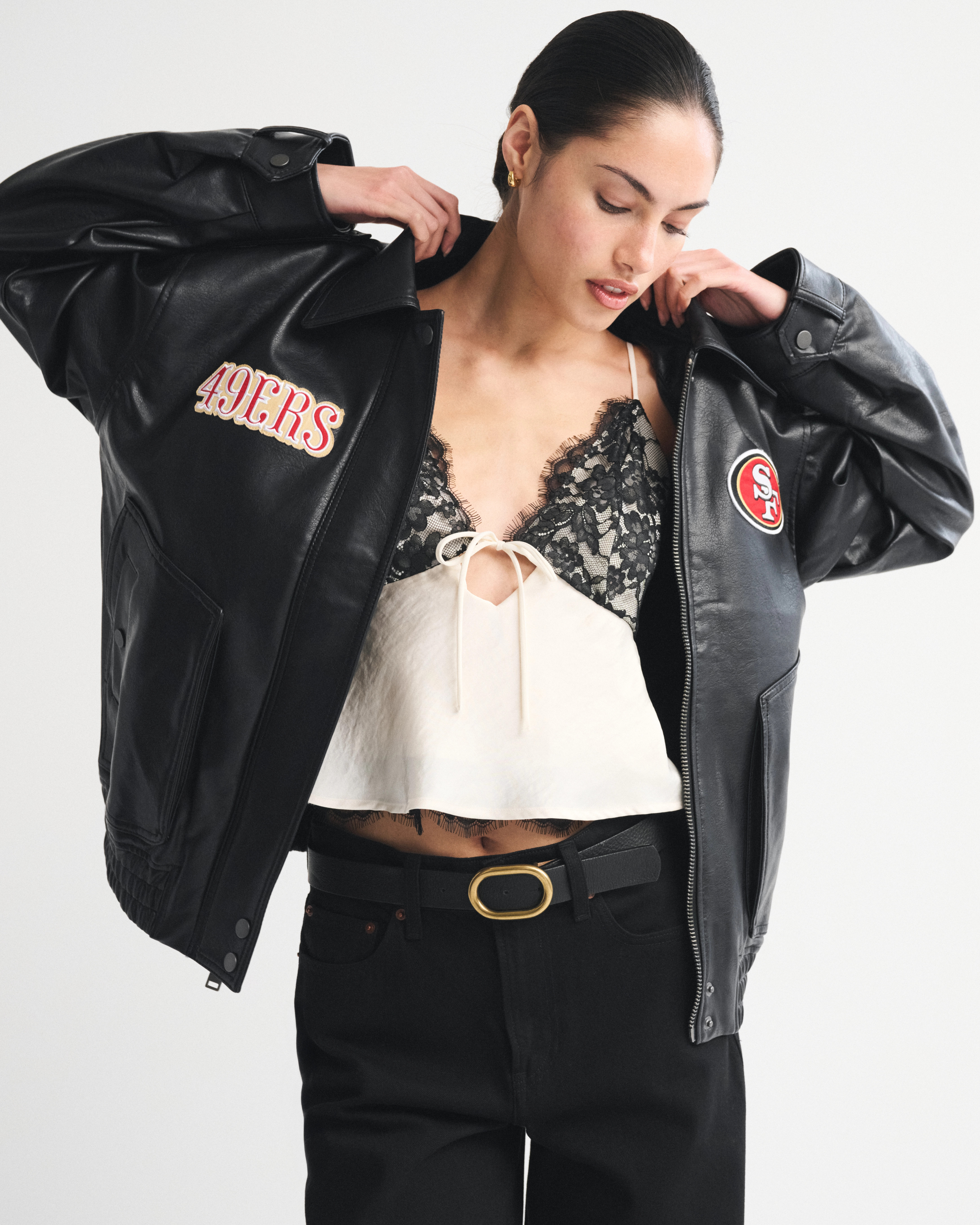 San Francisco 49ers Vegan Leather Bomber Jacket | Abercrombie & Fitch (US)