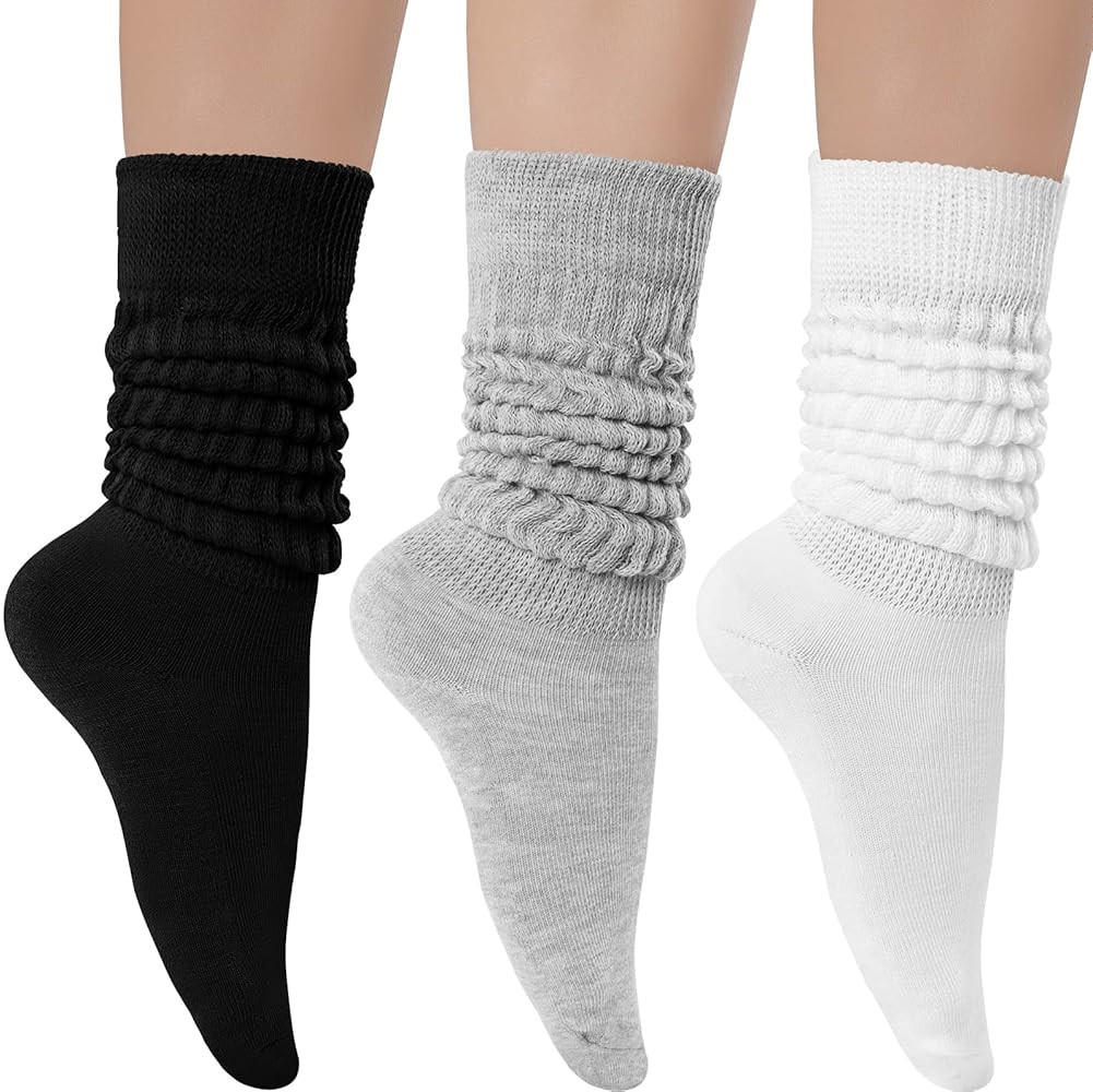 Witwot 3 Pairs Women's Slouch Socks Knit Knee High Tube Scrunch Sock Size 6-11 | Amazon (US)