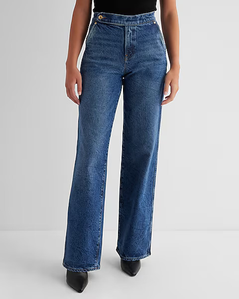 High Waisted Dark Wash Wide Leg Jeans | Express