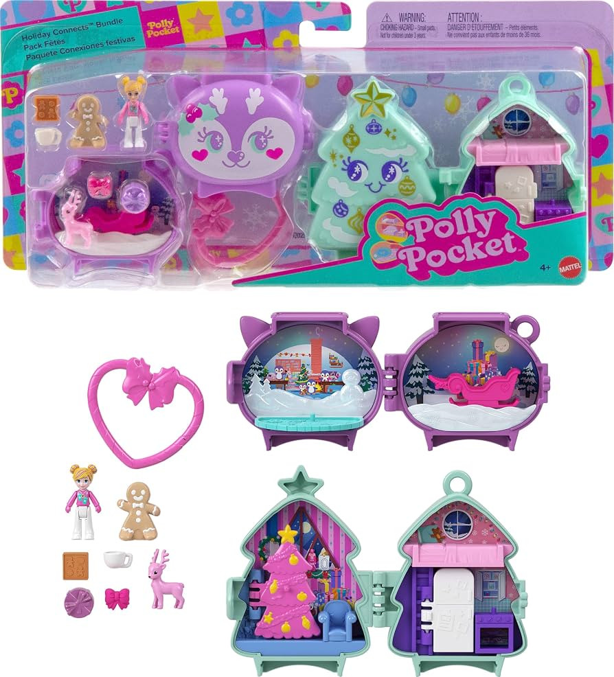 Polly Pocket Mini Toys, Holiday Stackable Compact Playset Bundle with Micro Doll, Accessories, Pe... | Amazon (US)