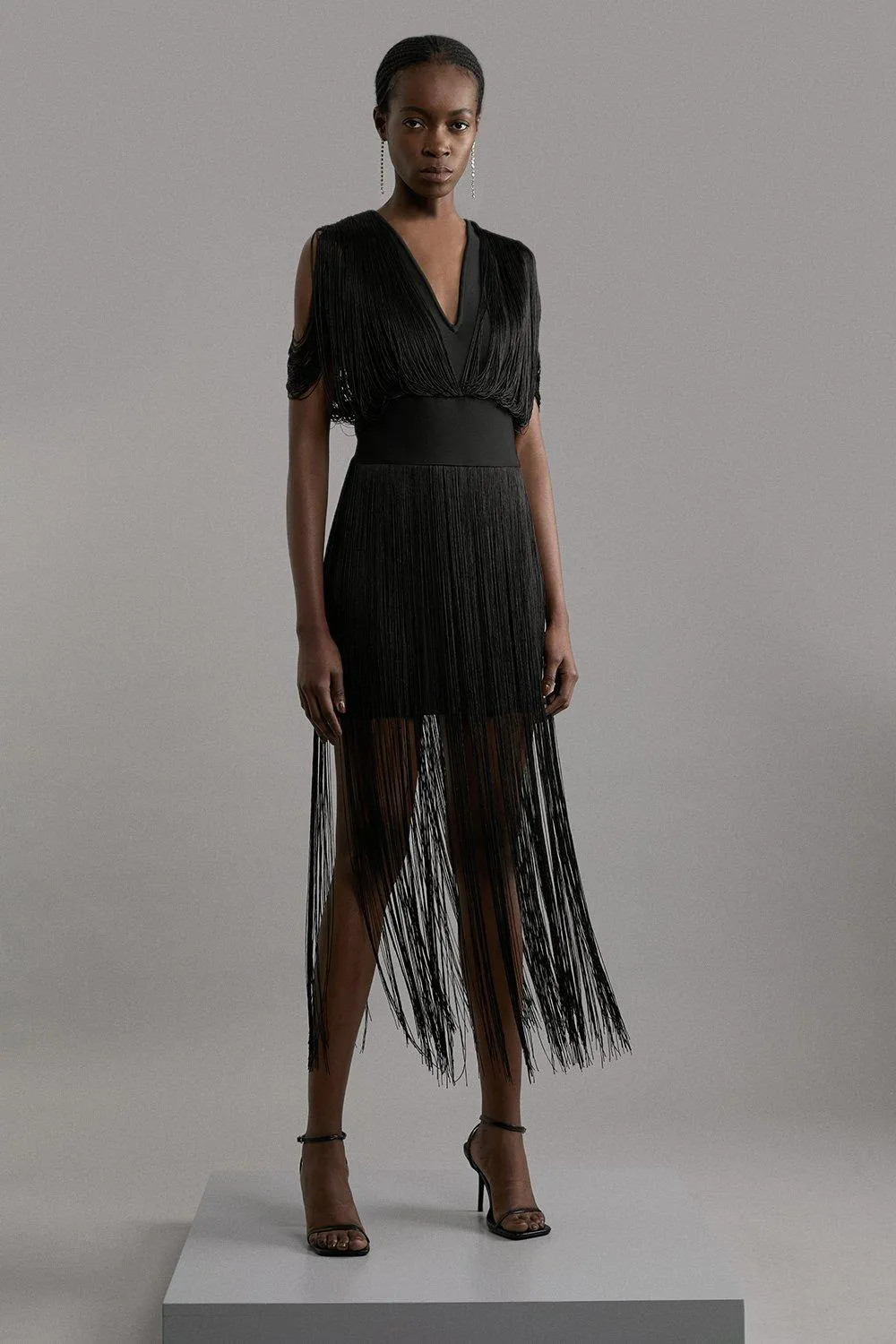 Dresses | Figure Form Bandage Knit Fringe Detail Dress | KarenMillen | Karen Millen UK + IE + DE + NL
