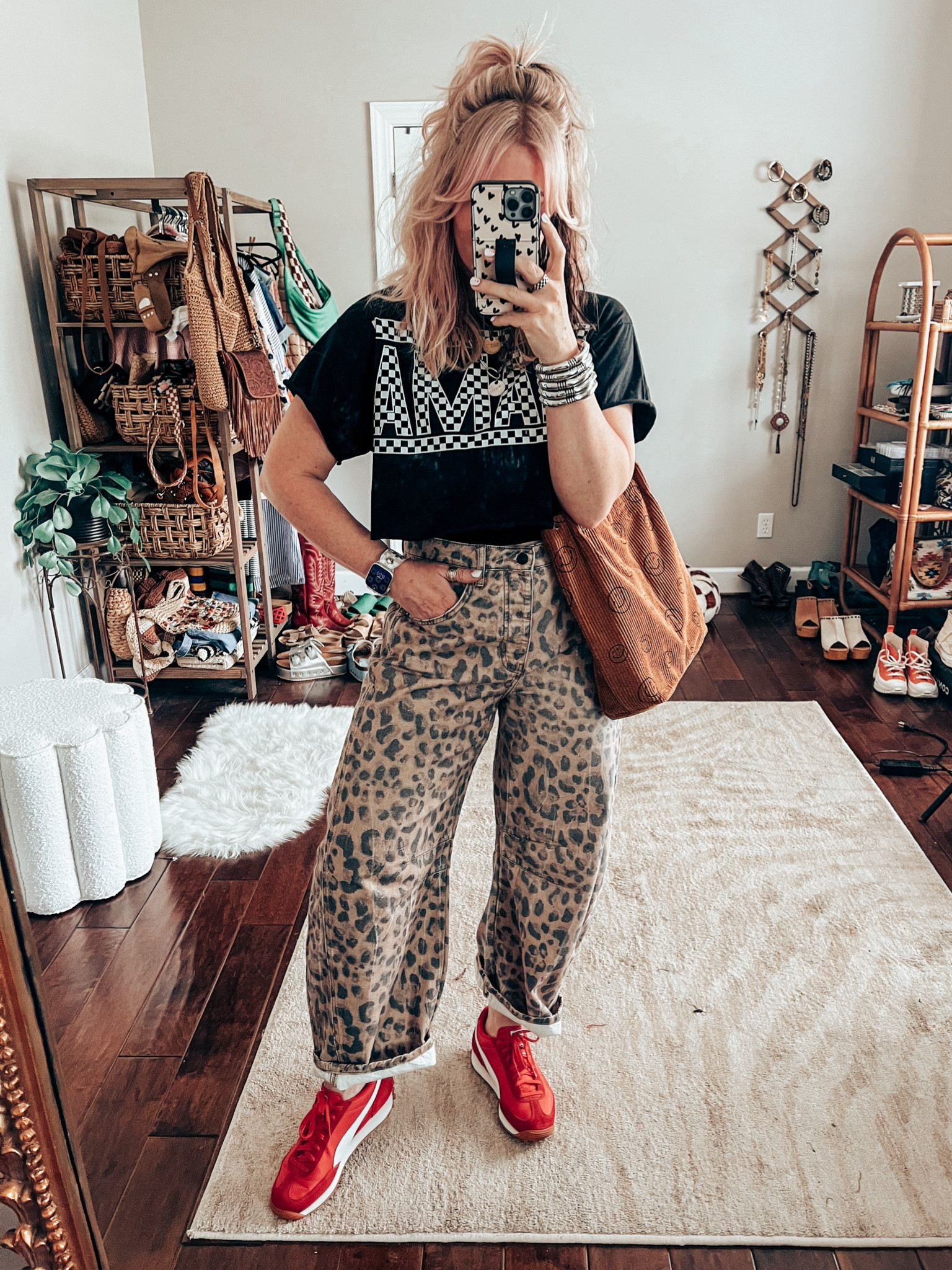This 🏁 tee is the cutest and I love it with my leopard 🐆 jeans and red sneaks! 
Tee size L
Jeans size 28
Sneaks sized down 
🖤 Necklaces save with code MANDIE15 

#LTKOver40 #LTKShoeCrush #LTKStyleTip
