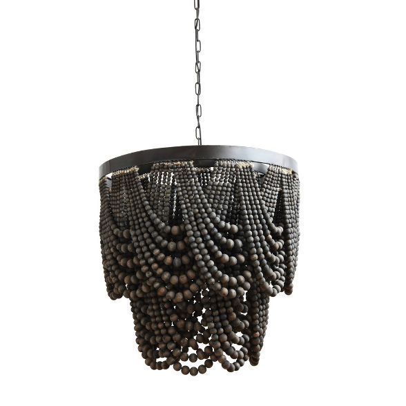 Chandelier with Wood Beads Black Metal Black - 3R Studios | Target