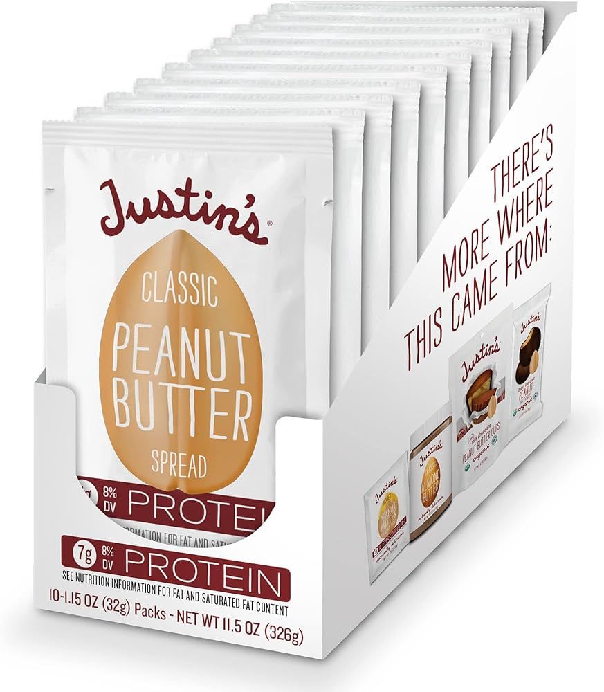 JUSTIN'S Classic Gluten-Free Peanut Butter Spread Squeeze Packs, 1.15 Ounce (10 Pack) | Amazon (US)