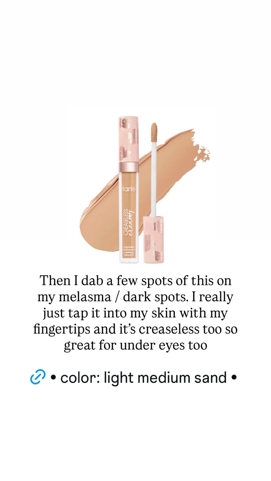 Then I dab a few spots of this on my melasma / dark spots. I really just tap it into my skin with my fingertips and it’s creaseless too so great for under eyes too
