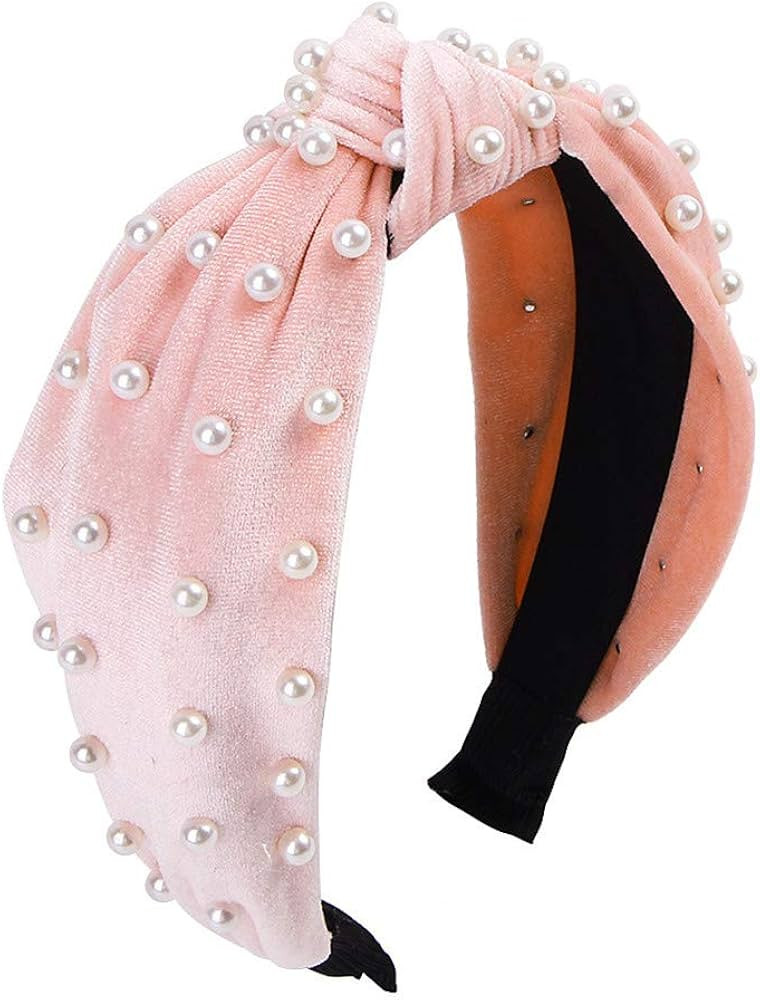 LYDZTION Headbands for Women Pearl Headbands - 1PCS Twisted Faux Pearl Velvet Headband Elegant Bl... | Amazon (US)