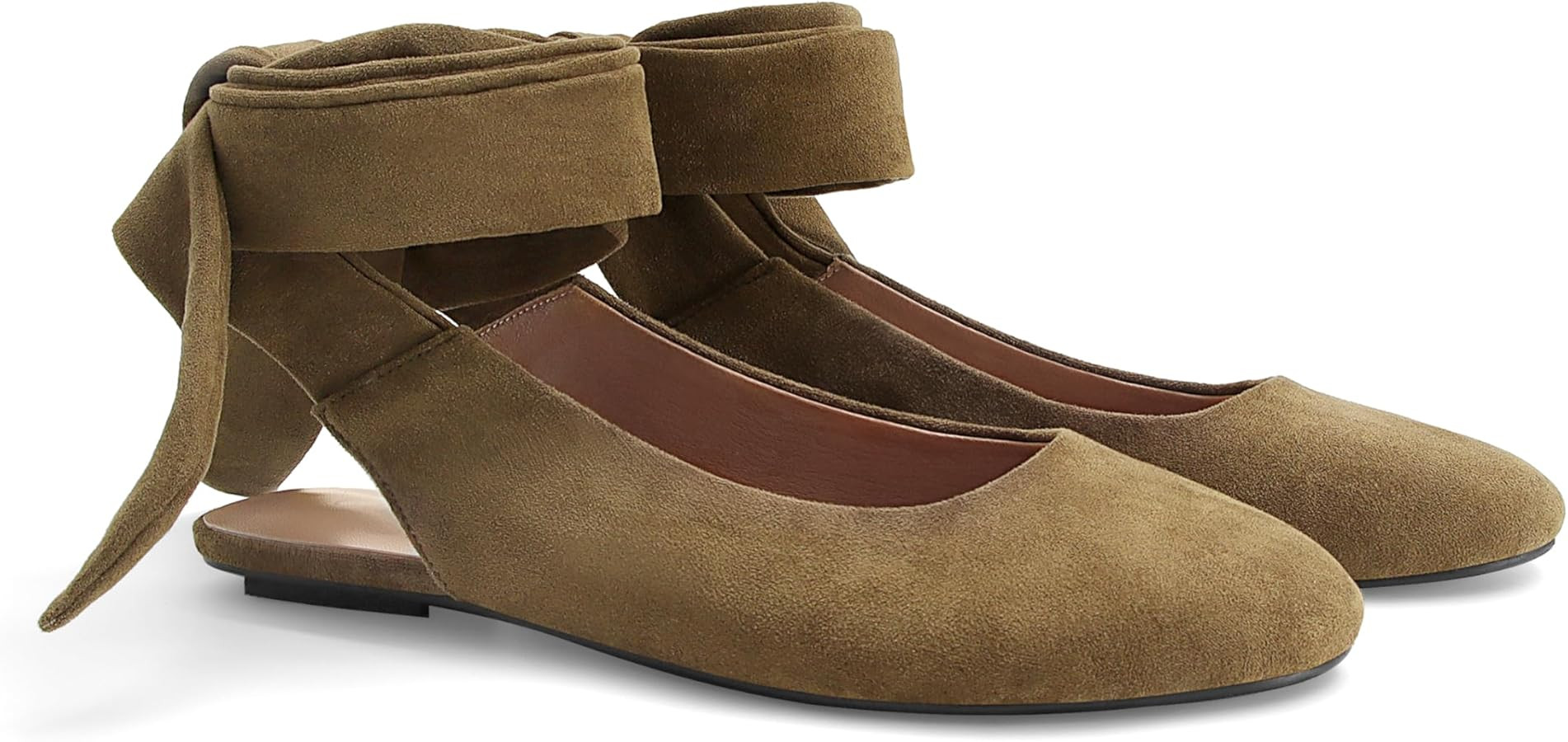 Suede Ballet Flats Shoes for Women Ankle Wrap Ballerina Flats Closed Round Toe Lace up Flat Shoes... | Amazon (US)