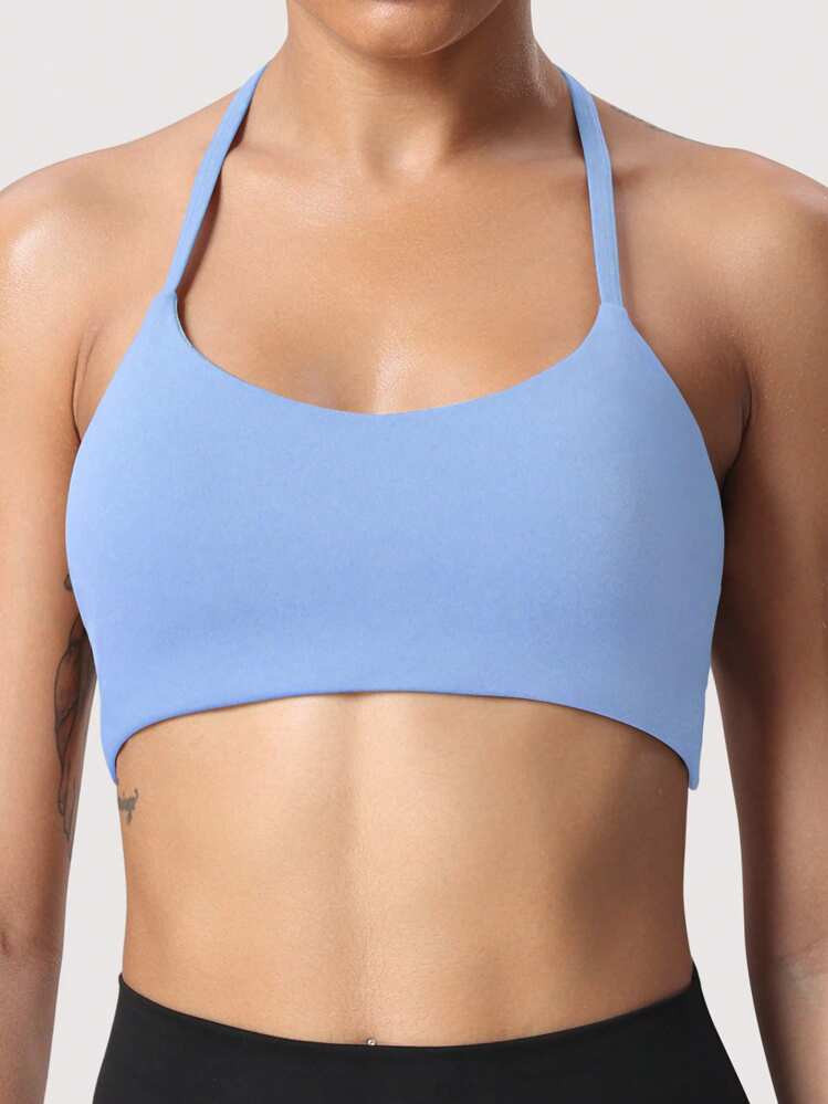 VOYJOY Women's Sports Bra Halter Workout Sports Bra Strappy Criss Cross Back Bra Removable Padded... | SHEIN