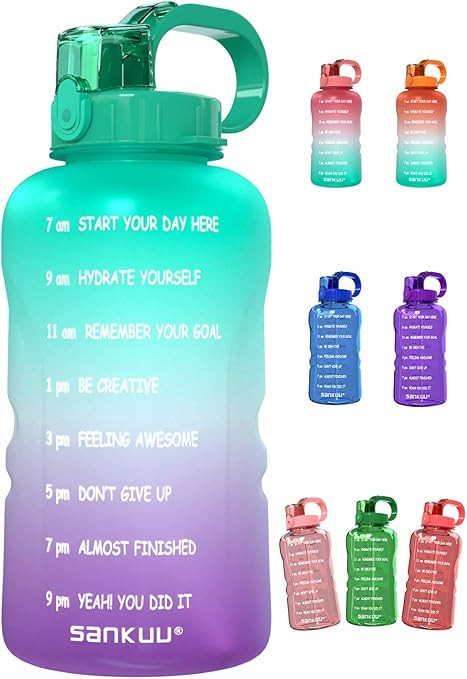 SANKUU Large 1 Gallon/128oz (When Full) Gallon Water Bottle Motivational with Time Marker & Straw... | Amazon (US)