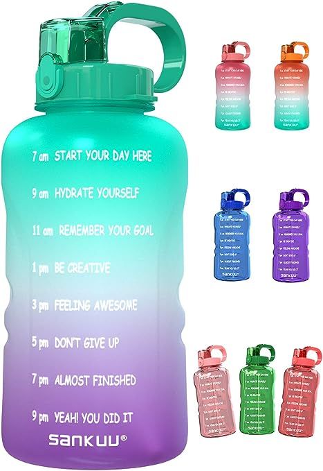 SANKUU Large 1 Gallon/128oz (When Full) Gallon Water Bottle Motivational with Time Marker & Straw... | Amazon (US)