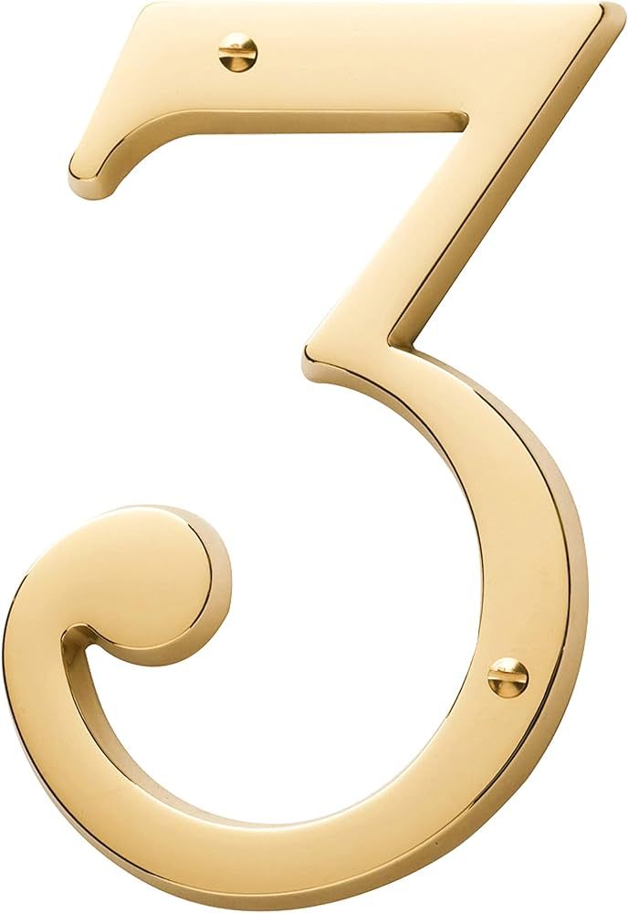 Baldwin Estate 90673.003.CD Solid Brass Traditional House Number Three in Polished Brass, 4.75" | Amazon (US)