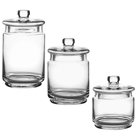 WHOLE HOUSEWARES Glass Apothecary Jars with Lids - Set of 3 for Bathroom Storage, Qtip & Cotton S... | Amazon (US)