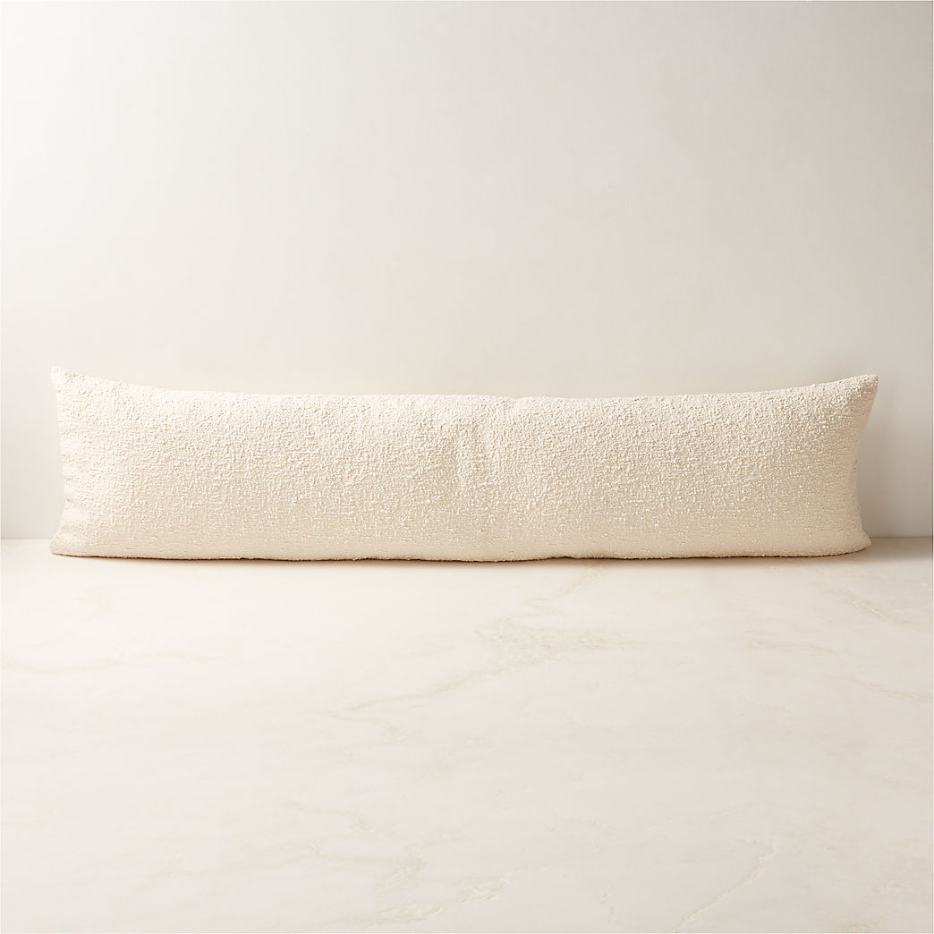 Ivory White Boucle Lumbar Pillow with Feather-Down Insert 48''x12'' + Reviews | CB2 | CB2