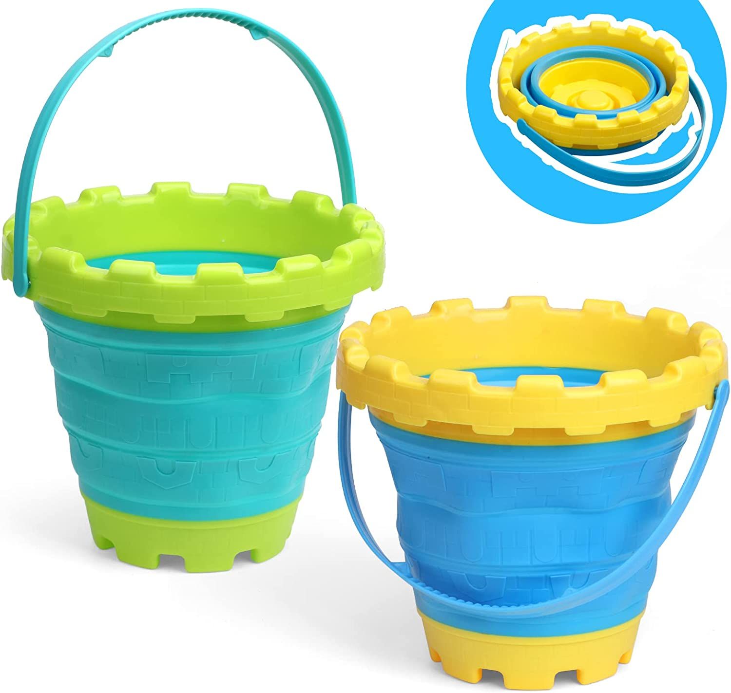 Jumbo Sand Beach Bucket Toys for Kids, Large Fodable Bucket with Mesh Bag, Silicon Travel Collasi... | Amazon (US)