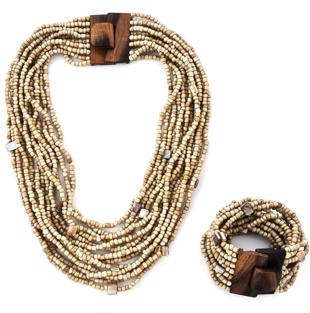 Handmade Seed Bead Necklace & Bracelet Set Boho Jewelry for Women - Layered Multi Strand Beaded N... | Amazon (US)