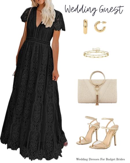 Chic long black wedding guest dress and accessories. 

#fulllengthgowns #blackdresses #dressyoutfit #fallweddingguestdresses #eventdresses 

#LTKFindsUnder100 #LTKWedding #LTKParties