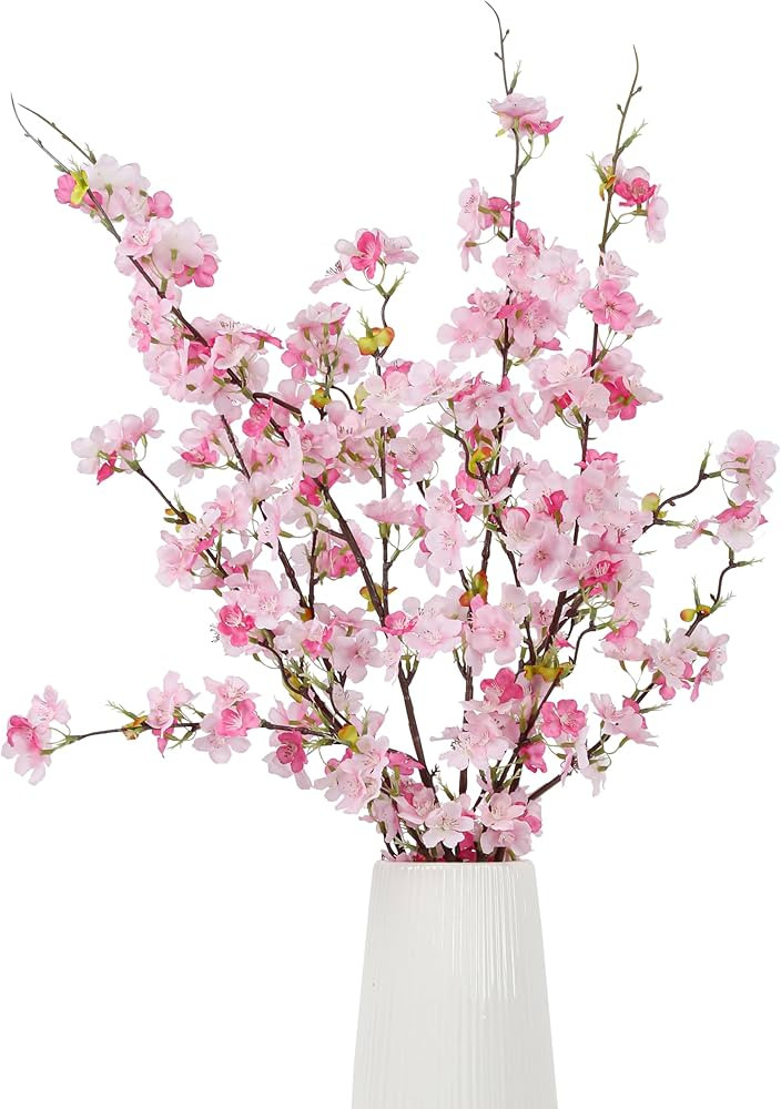 Artificial Silk Cherry Blossom Flowers (4pcs, 42"), Real Touch Branches for Home, Garden, Wedding... | Amazon (US)