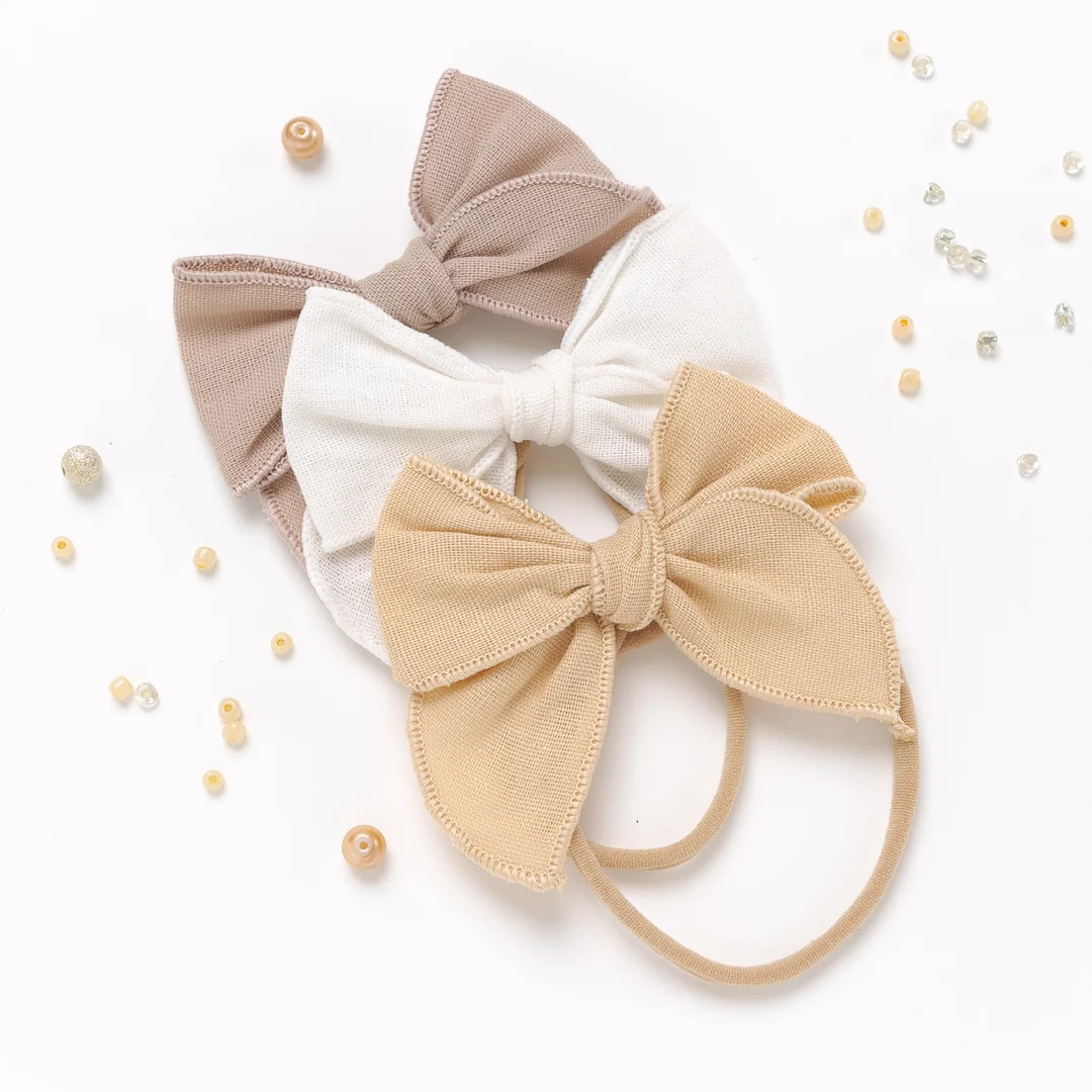 Baby Headband SET, Baby Girl Bow set, Newborn Headbands, Linen Baby Bows, Infant Bows, Girls Hair... | Etsy (US)