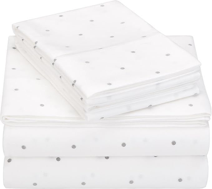 Amazon Brand – Pinzon 170-Gram Flannel Cotton Bed Sheet Set, Full, Grey Dot | Amazon (US)