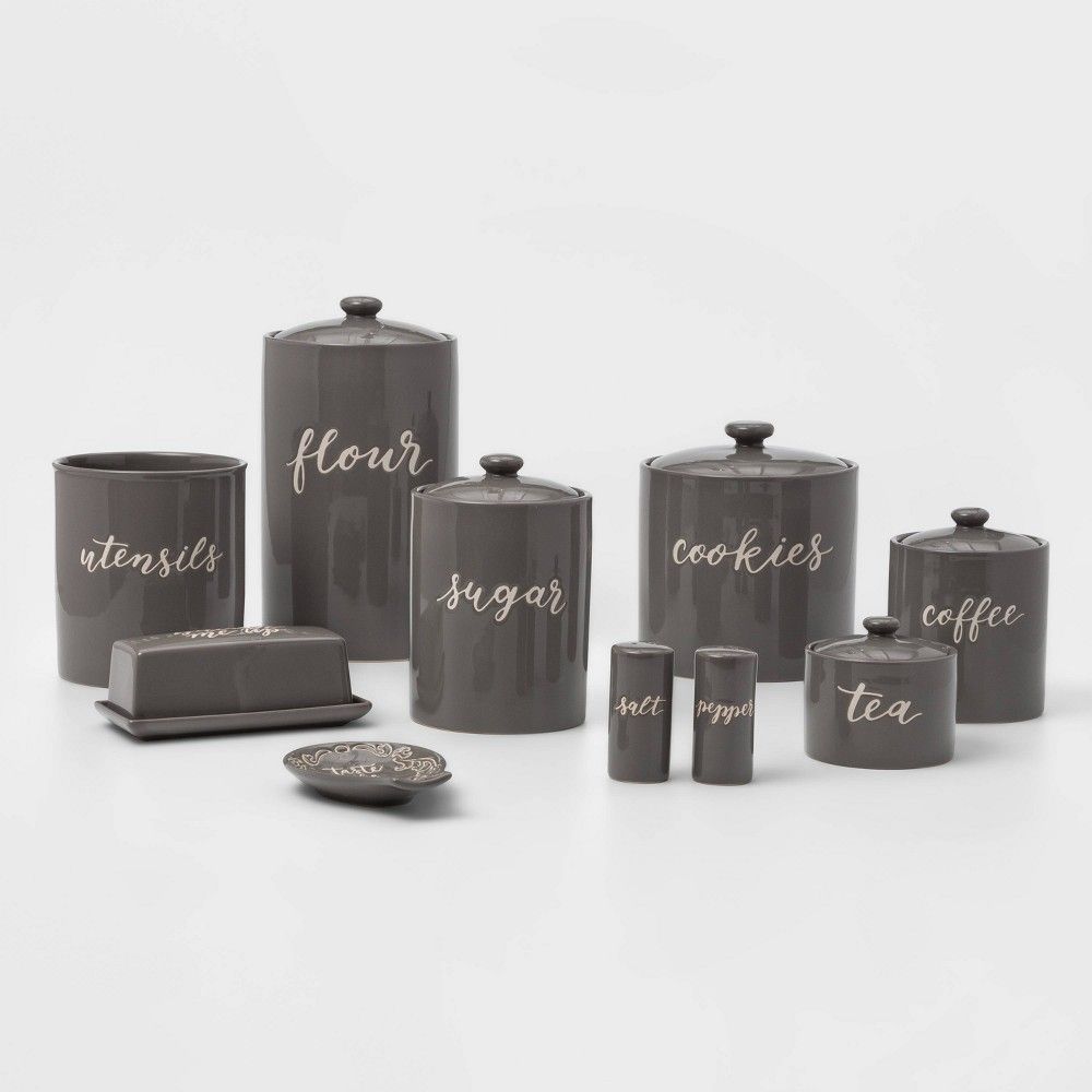 9pc Stoneware Kitchen Canister Set Gray - Threshold™ | Target