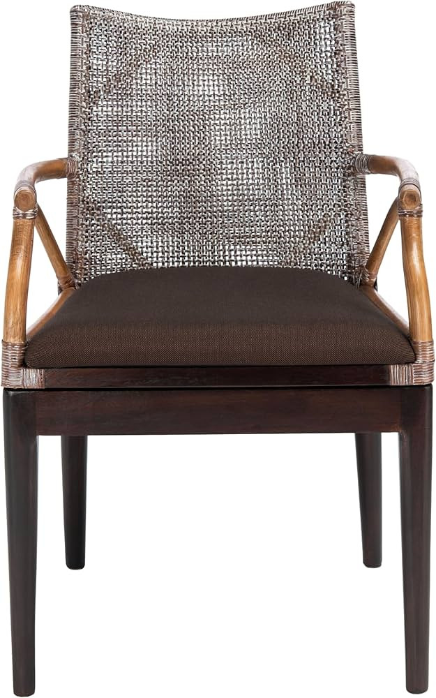 SAFAVIEH Home Collection - Gianni Brown & Dark Brown Solid Wood Rattan Arm Chair, Tropical Coasta... | Amazon (US)