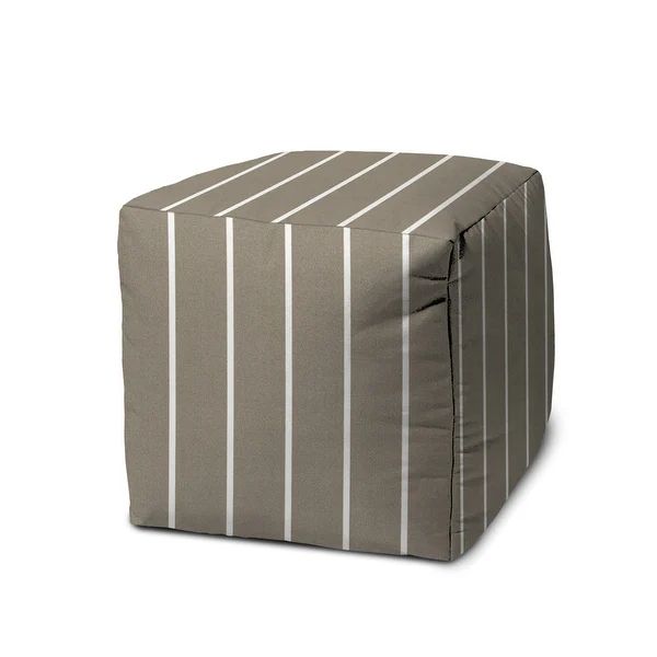 17" Taupe 100% Polyester Cube Striped Indoor Outdoor Pouf Ottoman - 6' x 7' | Bed Bath & Beyond