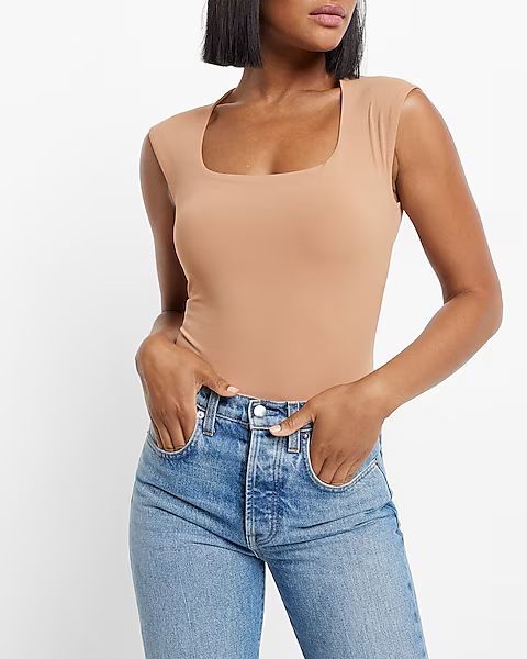 Body Contour Matte Square Neck Cap Sleeve Thong Bodysuit | Express