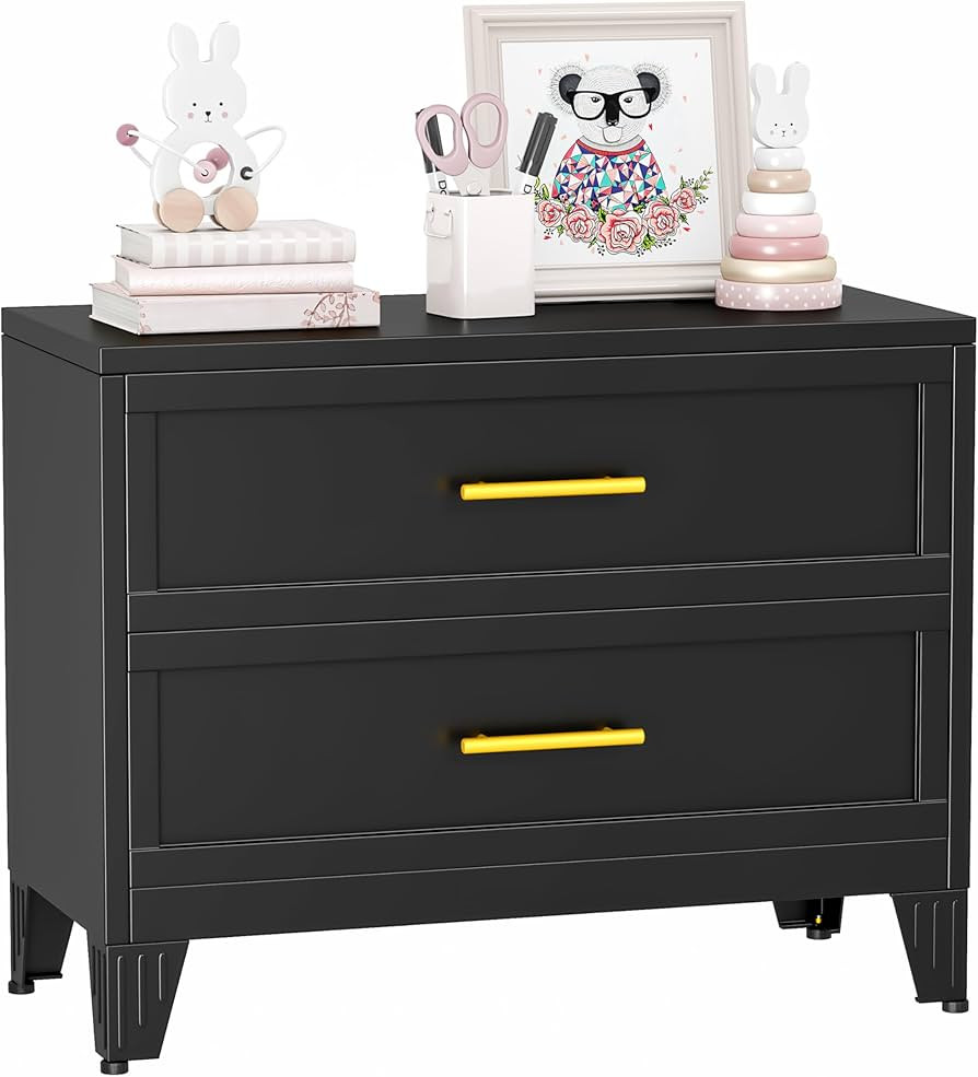 Metal Dresser for Bedroom 2 Drawers Dresser Metal Storage Dressers Organizer,24.8" H Black Drawer... | Amazon (US)