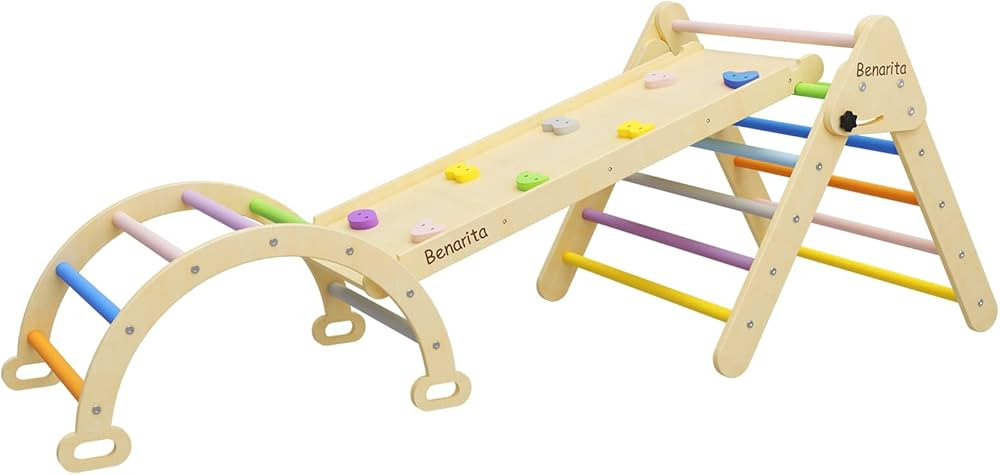 Benarita Pikler Triangle Set 4 in 1, Folding Triangle with Ramp & Arch Climbing Ladder, Toddler M... | Amazon (US)