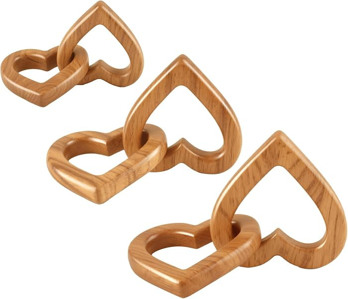 Yookin Set of 3 Handmade Olive Wood Hearts Natural Wood Decor Collection Interlocking Hearts Vale... | Amazon (US)