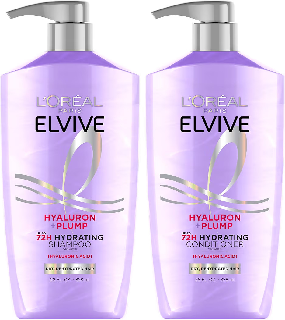 L'Oreal Paris Elvive Hyaluron Plump Shampoo and Conditioner Set for Dry, Dehydrated Hair with Hya... | Amazon (US)