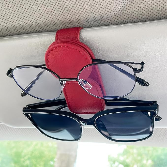 KIWEN Sunglasses Holder for Car Visor, Magnetic Leather Sunglass Eyeglass Hanger Clip for Car Sun... | Amazon (US)