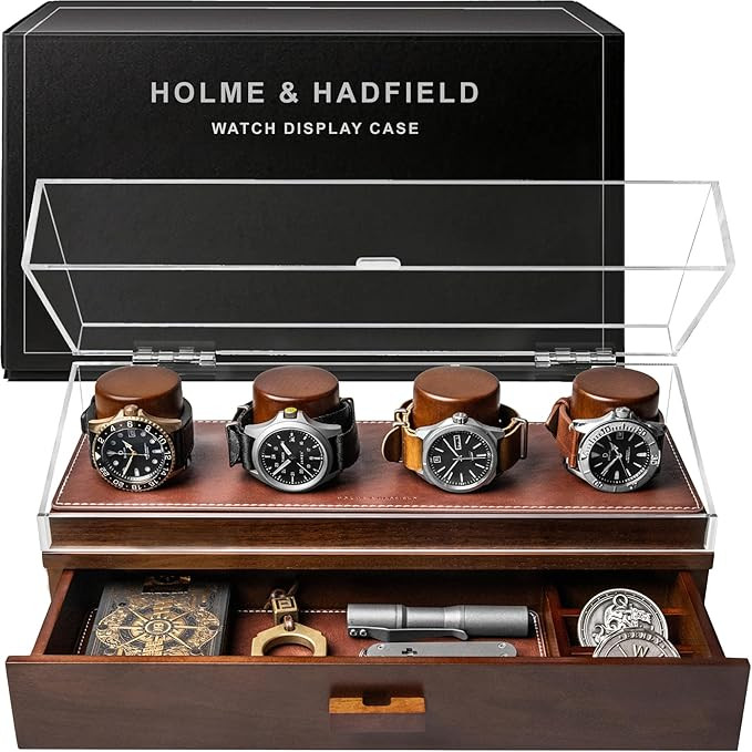 Holme & Hadfield Premium 4-Slot Wooden Watch Display Case – Handcrafted Men’s Watch Box with ... | Amazon (US)