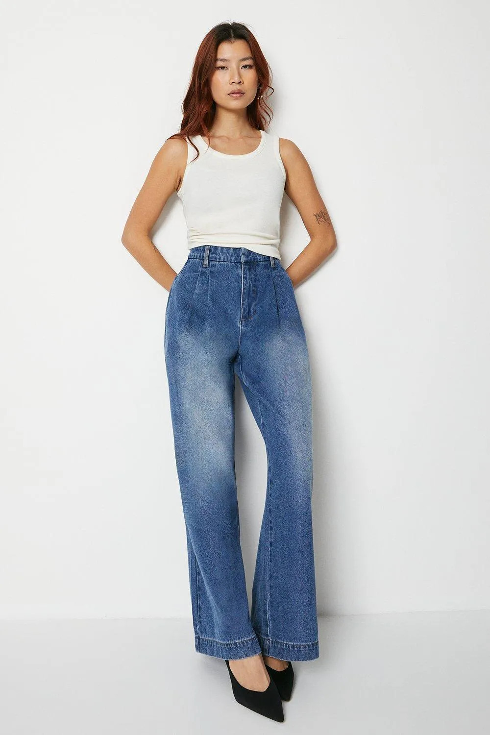 Jeans | Pleat Front Wide Leg Denim Jeans | Warehouse | Coast UK & IE