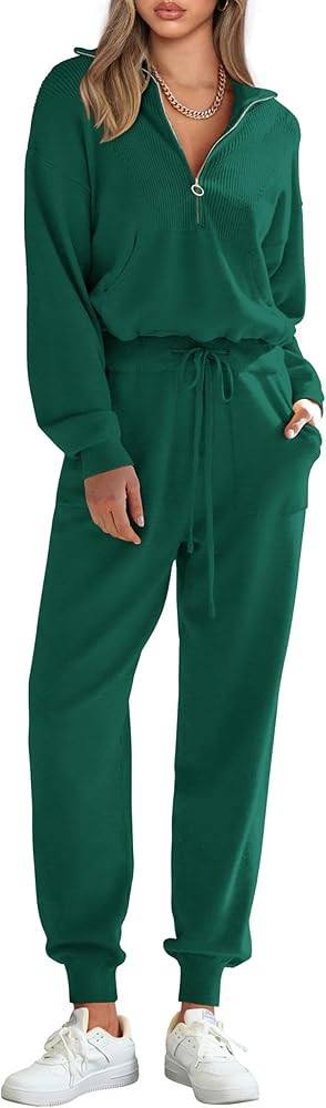 PRETTYGARDEN Women's 2 Piece Sweater Set Pullover Zip Up Sweatshirt Jogger Sweatpants Tracksuit C... | Amazon (US)