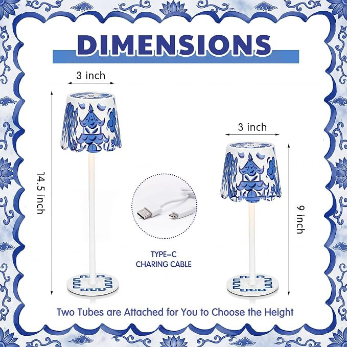 Pickmesh 1 Pack Chinoiserie Mahjong Lamp Scalloped Edge Chinoiserie LED Cordless Table Lamp 3 Col... | Amazon (US)