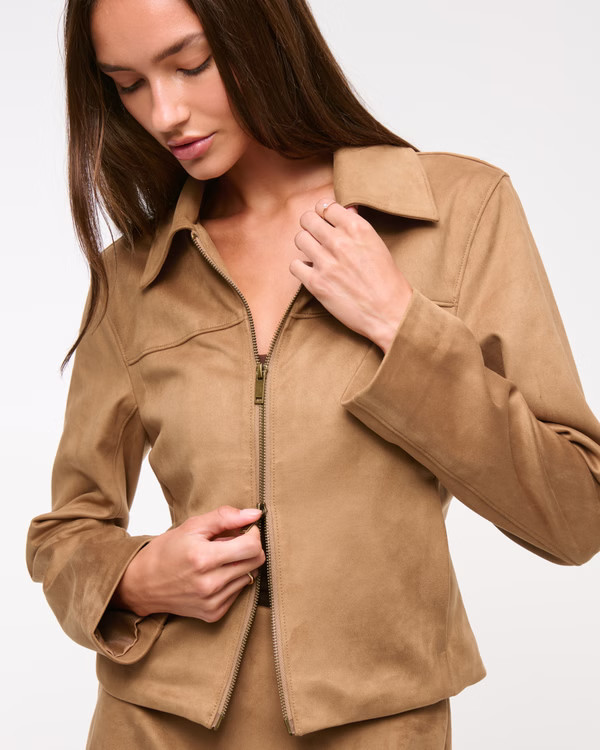 Slim Zip Vegan Suede Jacket | Abercrombie & Fitch (US)