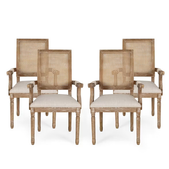 Set of 4 Maria French Country Wood and Cane Upholstered Dining Chairs - Christopher Knight Home | Target