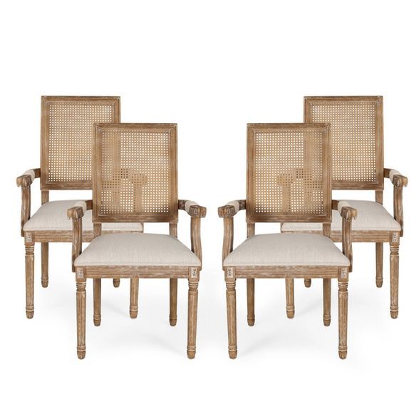 Set of 4 Maria French Country Wood and Cane Upholstered Dining Chairs - Christopher Knight Home | Target