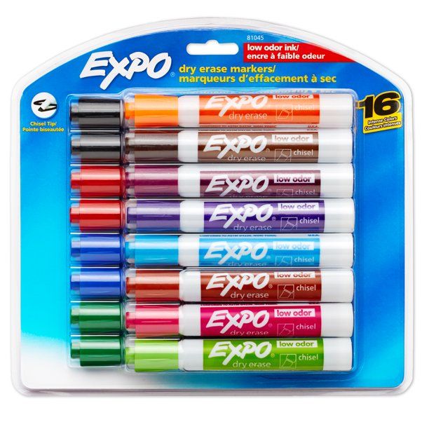 Expo Low Odor Dry Erase Markers, Chisel Tip, Assorted, 16 Count | Walmart (US)